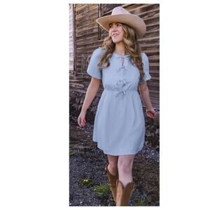 Pretty Garden Short Sleeve Tie Front Mini Dress Babydoll Blue Women’s Small